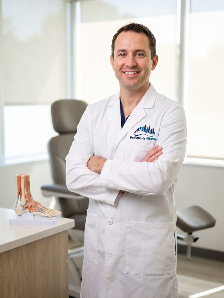 Atlanta podiatrist in a Podiatrists Atlanta white coat